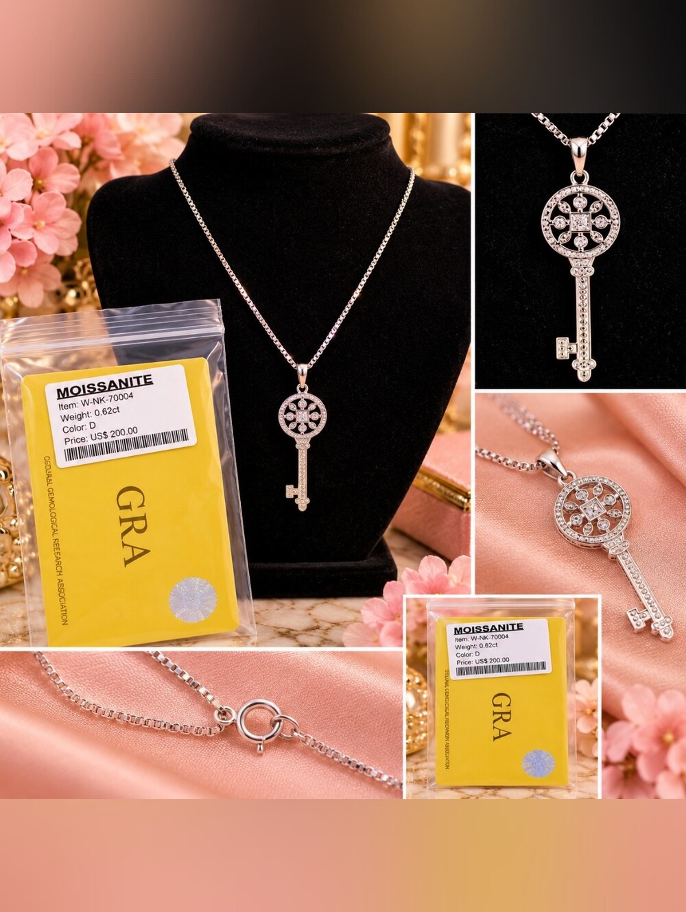 ✨ Moissanite Key Pendant Necklace – GRA ✨